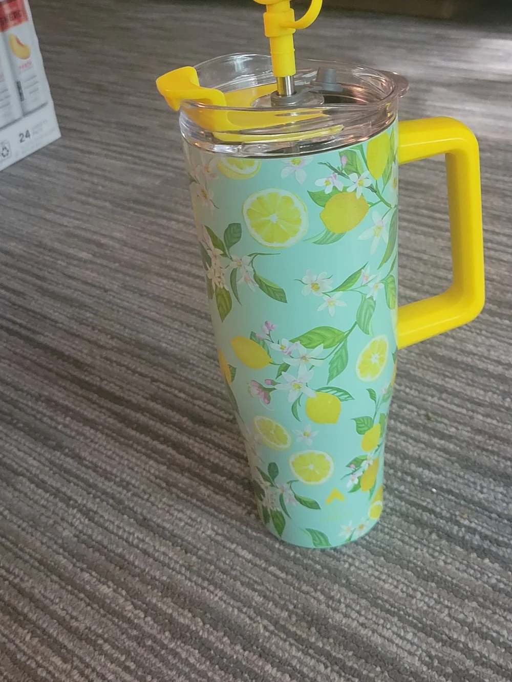 Yellow Lemon Print Travel Mug with Handle - Home Party Supplies
